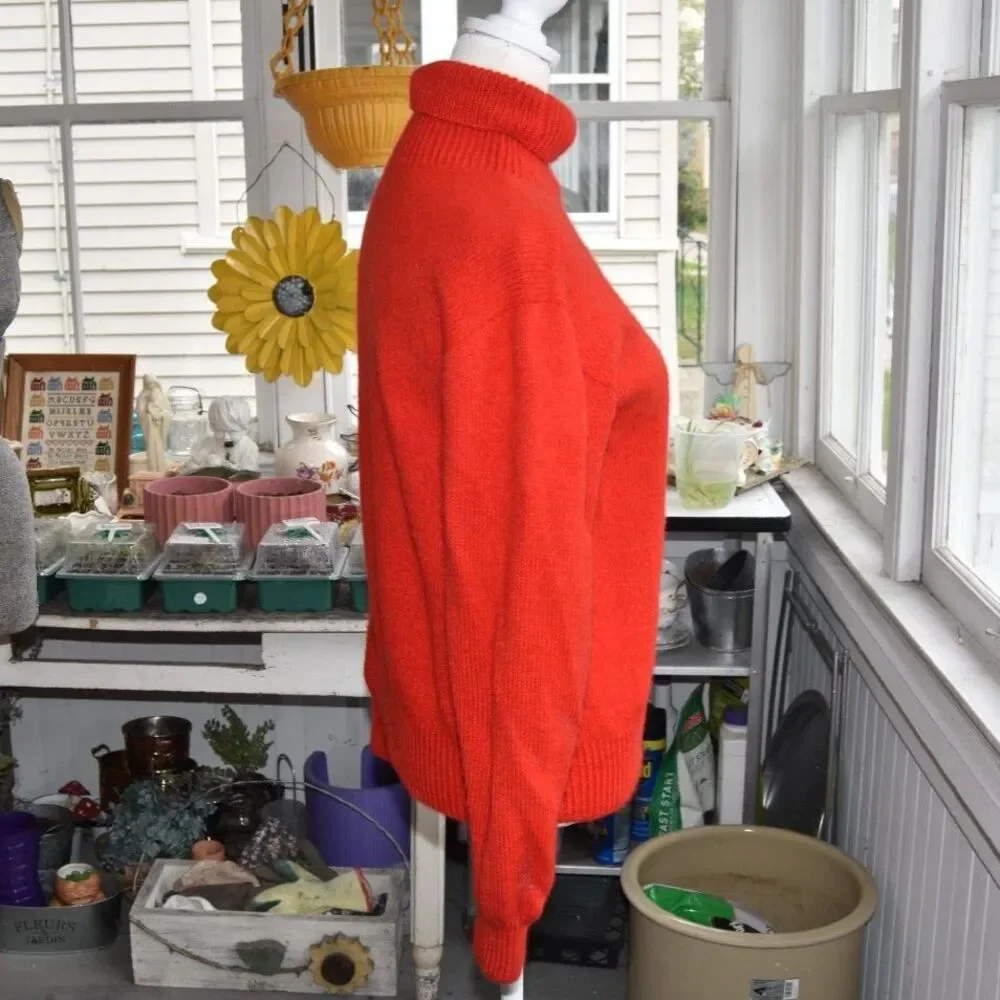 Vintage Heavy Wool Turtleneck Sweater Red Orange Knit Pullover Womens Medium